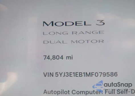 2021 Tesla Model 3 Long Range Dual Motor All-Wheel Drive z USA, uszkodzony, nr VIN 5YJ3E1EB1MF079586